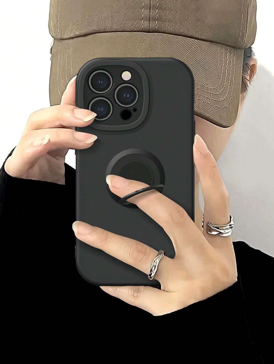 1 pieza Funda de teléfono negra sólida con soporte para 11, funda de teléfono con soporte de anillo giratorio de 360 grados para 13/14 de 6.1 pulgadas, funda protectora suave para 15 Pro Max, funda de teléfono útil para Galaxy A14/Galaxy A15/Galaxy A05/Galaxy A05s/A54/Galaxy A33/Galaxy A34 El diseño de la funda puede coincidir con el soporte para automóvil