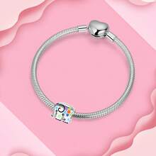 Silver Plated Charm Colorful Big Eared Elephant Animals Series Charm Pendant Ball Suitable For Bracelet DIY Women's Jewelry