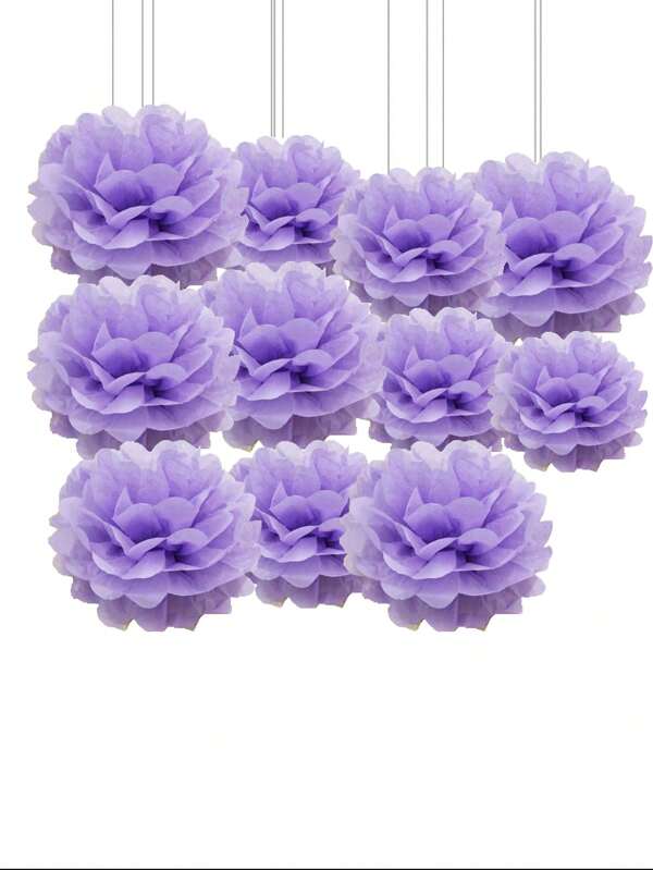 10 قطع / مجموعة من الأزهار الورقية الخفيفة البنفسجية مصنوعة يدويًا، مناسبة لديكور حفلات عيد الميلاد والأعراس والكريسماس، بومبومات ورقية