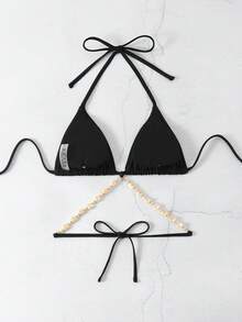Triangle Bikini Top With Shell Decoration Summer - Black - View 2