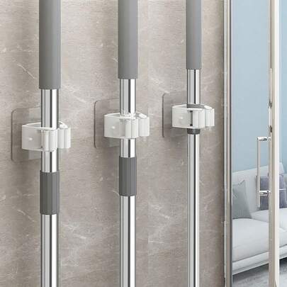 3/6pcs, Mop Holder, Mop Hook, Mop Clip, Wall Mounted Mop And Broom Storage Clip, Mop Hanging Rack, Multifunctional Tools Storage Clip For Bathroom Kitchen Garden, Cleaning Accessories, Household Gadgets Home Bathroom Decor Bathroom Organizer Fall Decor Back To School