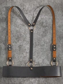 1pc Black & Gold Dual Color Suspender - Black - View 4