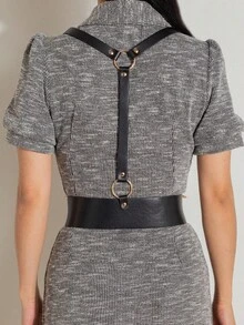 1pc Black & Gold Dual Color Suspender - Black - View 2