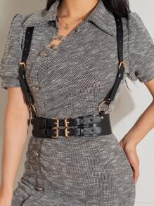 1pc Black & Gold Dual Color Suspender - Black - View 1
