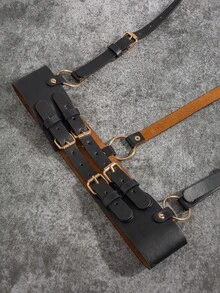 1pc Black & Gold Dual Color Suspender - Black - View 5