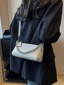 1個米色pu材質小正方形包,鏈帶手提,時尚多用途,適用於日常通勤,旅行,手機包或作為女士假日禮物 - 米色 - 查看 6