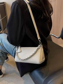 1個米色pu材質小正方形包,鏈帶手提,時尚多用途,適用於日常通勤,旅行,手機包或作為女士假日禮物 - 米色 - 查看 7