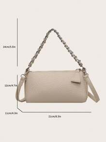 1個米色pu材質小正方形包,鏈帶手提,時尚多用途,適用於日常通勤,旅行,手機包或作為女士假日禮物 - 米色 - 查看 2