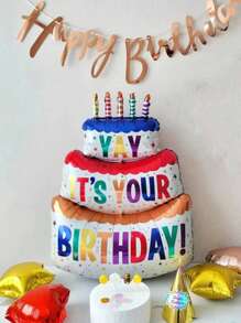 2 件/套大号生日快乐蛋糕气球卡通 3 层 49 英寸铝箔氦蜡烛气球，可作为礼物生日派对礼物淋浴装饰道具用品，返校情人节 - 彩色 - 查看 4