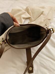 女式休閒高級質感簡約肩背包 - 米色 - 查看 11