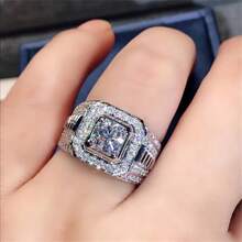 1 Miếng Tuyệt đẹp Nam To lớn Đá sinh Pha lê Nhẫn Sang trọng Yến tiệc Nhẫn đính hôn Cho nam giới Ban nhạc đám cưới Đồ trang sức Món quà Bán sỉ - Bạc - Xem 2