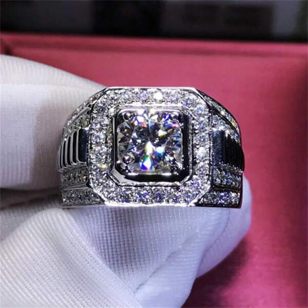 1pc Gorgeous Men's Big Birthstone Crystal  Rings Luxury Banquet Engagement Ring For Men Wedding Band Jewelry Gifts Wholesale