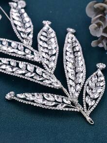1個葉片＆鑽石婚禮新娘髮藤,優雅女士派對頭箍適用於攝影皇室 - 銀色 - 查看 6