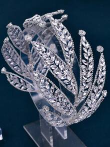 1個葉片＆鑽石婚禮新娘髮藤,優雅女士派對頭箍適用於攝影皇室 - 銀色 - 查看 8