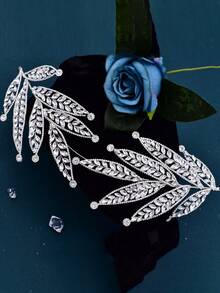 1個葉片＆鑽石婚禮新娘髮藤,優雅女士派對頭箍適用於攝影皇室 - 銀色 - 查看 7