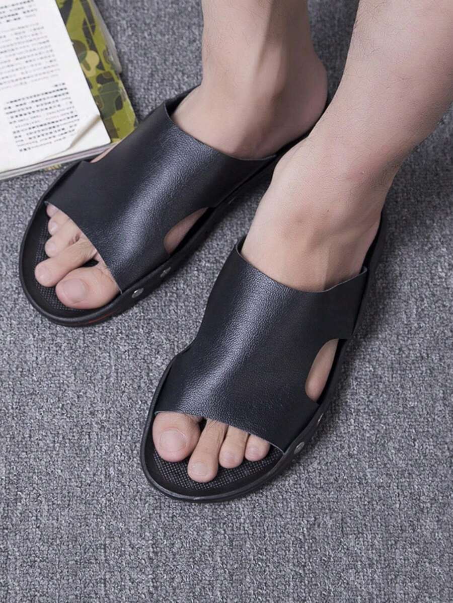 Summer New Anti-Slip, Wear-Resistant Soft Bottom Men's Beach Flip-Flops - Black - View 1