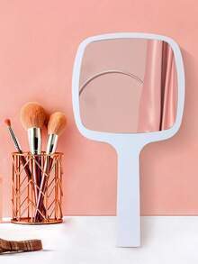 1pc Convenient Handheld Mirror With Handle, Single-Sided Portable Compact Mirror For Makeup And Beauty - Black - View 2