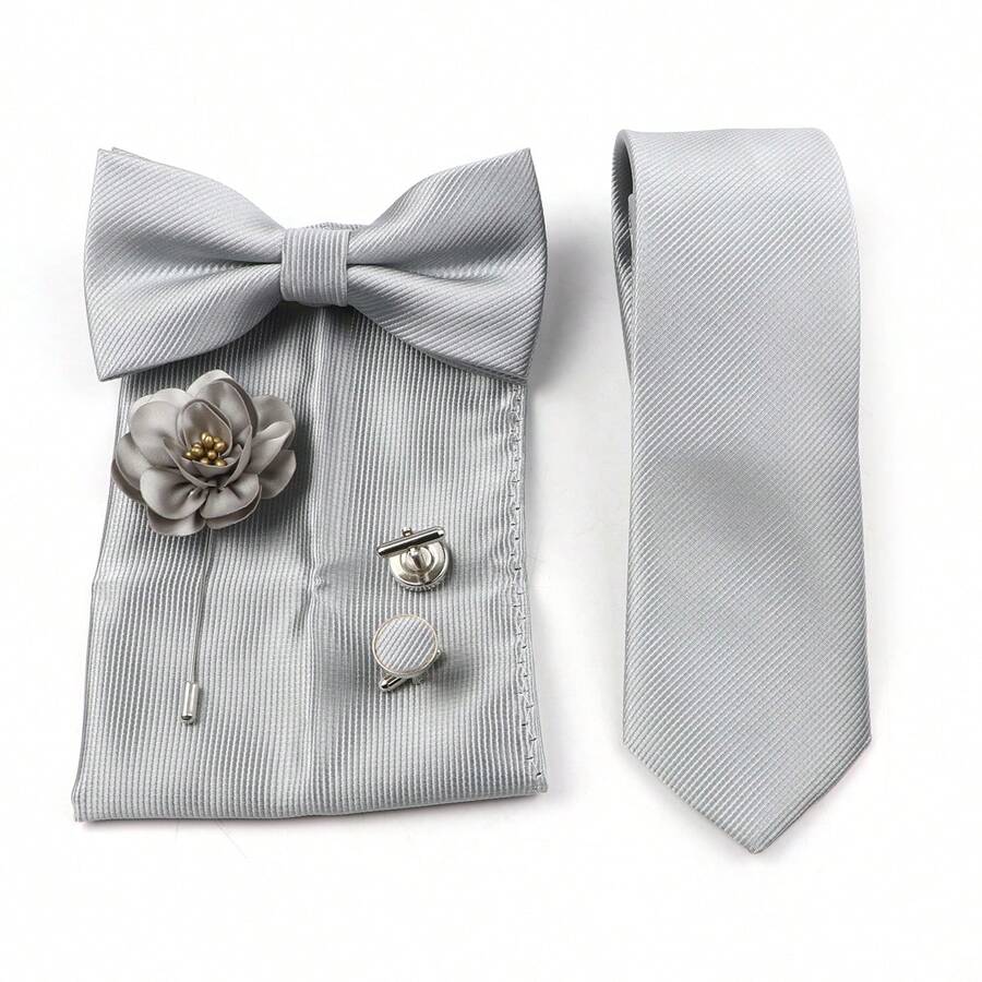 DQT Krawatten-Set Mit Einstecktuch & Manschettenknöpfe - Swirl Design