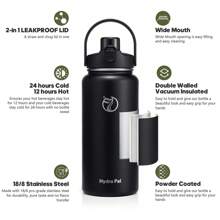 Insulated Water Bottle With 2-In-1 Lid (Chug Lid/Straw Lid),40oz/64oz Double Walled Vacuum Stainless Steel Water Bottles, Water Jug With Straw, Wide Mouth Insulated - 黑色 - 查看 6