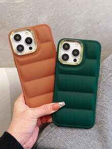 Caja del teléfono con chaqueta de pan inflado electroplateado con agujeros grandes, Set de 2 piezas, compatible con iPhone - Multicolor - Ver 1