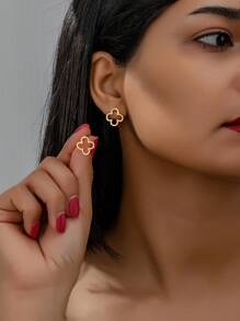 1 对时尚简约三叶草耳钉女士情人节礼物