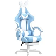 STGaming Kawaii Gaming Chair Massage With Footrest And Headrest Ergonomic Gaming Chair With Bunny Ear Office Chair PC Chair Gamer Racing With Lumbar Cushion Computer Chair PU Leather - 天藍色 - 查看 1