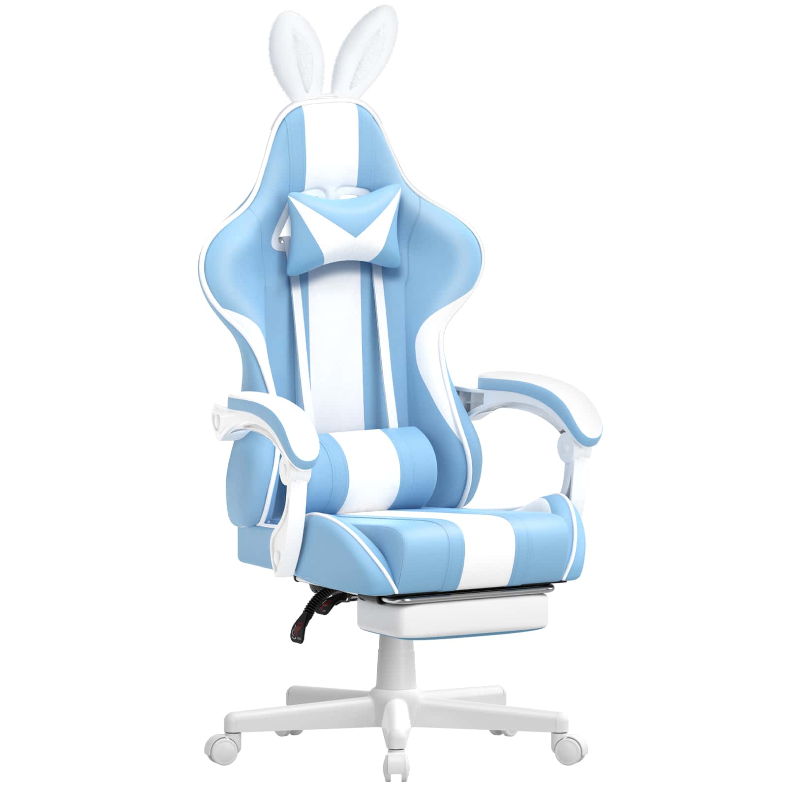 STGaming Kawaii Gaming Chair Massage With Footrest And Headrest Ergonomic Gaming Chair With Bunny Ear Office Chair PC Chair Gamer Racing With Lumbar Cushion Computer Chair PU Leather - 天藍色 - 查看 1