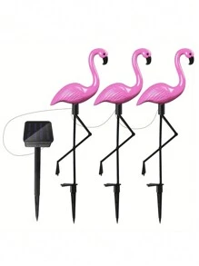 3pcs  Solar Light Flamingo IP55 Waterproof LED Rose Flamingo Stake Light Landscape Ground Lamp, For Outdoor Wedding Pathway Garden Decor Halloween Christmas Thanksgiving Gift