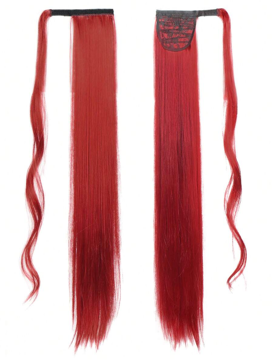 Red Long Straight Ponytail Hair Extensions Synthetic ClipIn Ponytail