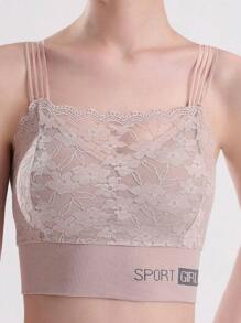 3pcs Women Solid Color Wireless Lace Embellished Bra Set, Lingerie