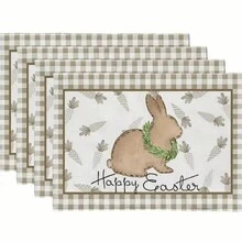 4入組兔子和花印花復活節餐墊12*18英寸麻質桌墊,適用於季節性假期,可洗滌且抗污染 - 彩色 - 查看 22