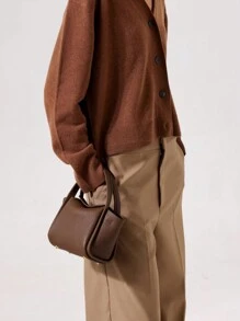 Vintage Shoulder Crossbody Bag With Aesthetic Cabbage Basket & Golden Ingot Decor, For Workplace And Fashion - Brown - View 6