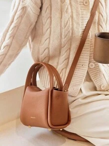 Vintage Shoulder Crossbody Bag With Aesthetic Cabbage Basket & Golden Ingot Decor, For Workplace And Fashion - Brown - View 5