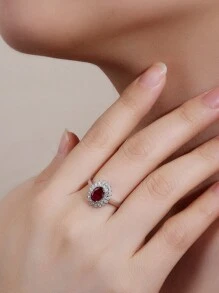 1入歐美時尚s925微鑲鴿血紅紅寶石訂婚戒指,適用於女性婚禮首飾 - 白色 - 查看 4