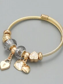1pc European And American Style Women's Metal Pendant Opened Bracelet, Suitable For Wedding, Date, Travel, Party, Festival, As Gift