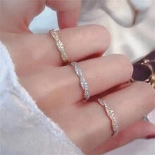 S925 纯银扭纹戒指，镶嵌方晶锆石，时尚女士派对珠宝单戒 - 戒指 - 查看 3