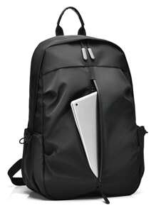 100旅行和户外牛津布背包，大容量商务背包，重型笔记本电脑背包假期学校夏季随身携带涤纶商务休闲黑色个性化礼物男朋友徒步旅行学生多功能便携式时尚休闲背包侧包书包露营返校沙滩包笔记本电脑包运动生活包背包旅行必备大包 - 黑色 - 查看 9