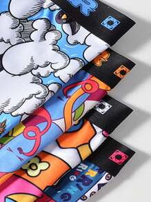 男士4入組卡通印花時尚透氣短褲 - 彩色 - 查看 8