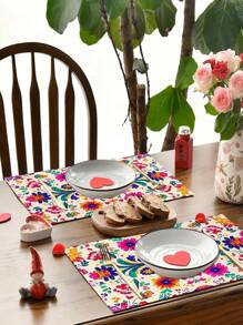 4pcs Mexican Bohemian Moroccan Mandala Patterned Placemats, Heat Resistant Dining Table Mats, Coasters For Coffee, Drinks And Bowls, Washable, Holiday Party Decoration For Farmhouse, Hotel, Restaurant And Kitchen - Hot Pink - View 3