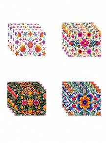 4pcs Mexican Bohemian Moroccan Mandala Patterned Placemats, Heat Resistant Dining Table Mats, Coasters For Coffee, Drinks And Bowls, Washable, Holiday Party Decoration For Farmhouse, Hotel, Restaurant And Kitchen - Hot Pink - View 7