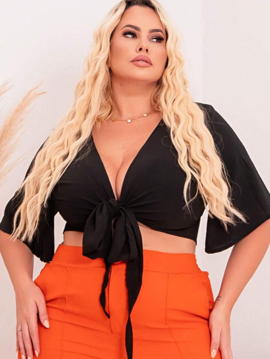 Plus Size Blouses - Black - View 1