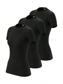 3 piezas/Conjunto Camiseta deportiva de manga corta de secado rápido para mujeres para fitness, correr, juventud, transpirable, adecuada para entrenamiento, ropa deportiva básica para fiestas