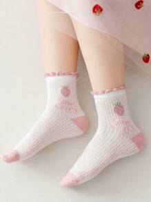 5 Cô gái Màu hồng Kẻ sọc Dâu tây & Ren hoa Mô hình Thoáng khí Vớ giữa bắp chân Thích hợp Đối với Hằng ngày Và Công chúa Giày dép - Nhiều màu - Xem 4