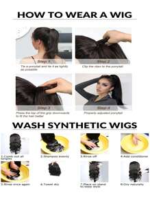 24英寸淺棕黑色合成髮假髮,新中式中長辮子頭,低馬尾,適合日常穿著 - 黑棕色 - 查看 9