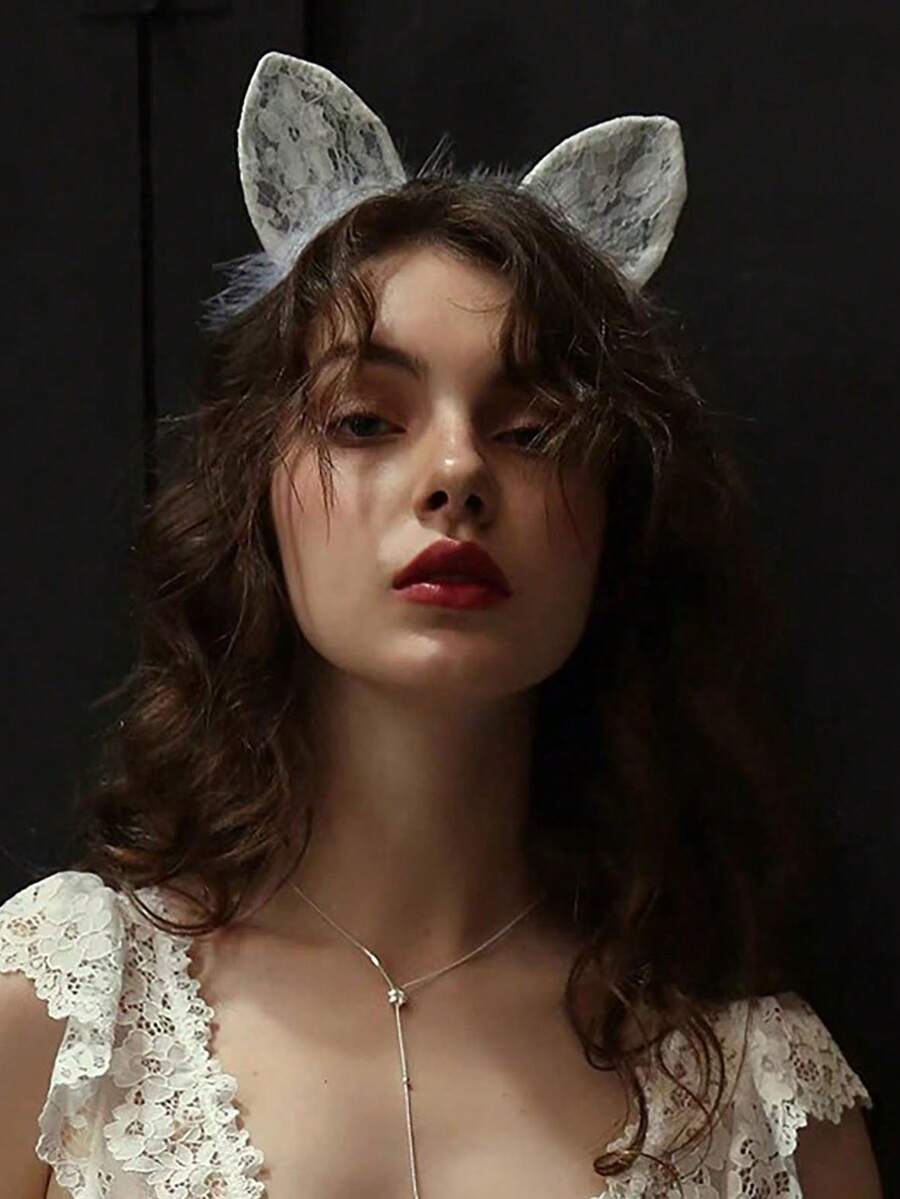1pc Cute Lace Headband Female Rabbit Ears Cos Hair Accessories Halloween - Multicolor - View 1