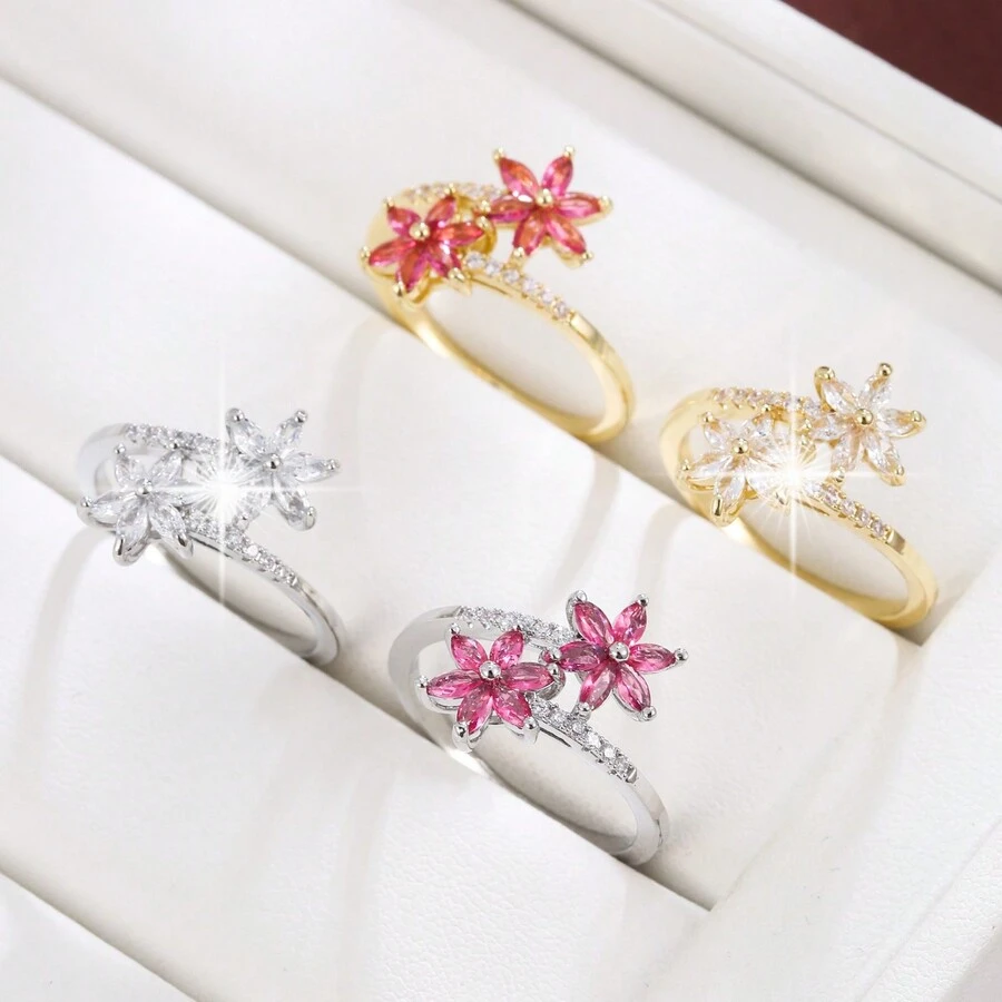1 Miếng Nông thôn Phong cách Nhỏ bé Hoa Hình dạng Thiết kế Hình học Đối xứng Khối Zirconia Dát Nhẫn Dành cho Cô gái - Nhiều màu - Xem 1
