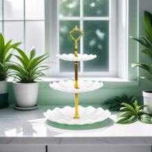 Multi-Layered Birthday Party Dessert Display Stand For Living Room Coffee Table, Household Dried Fruit & Snack Tray, Candy Plate With 3 Layers - White - View 1