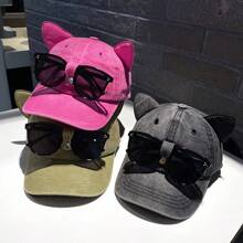 Gorra de mujer con gafas de sol, orejas de gato, diseño de piloto, gorra de béisbol para parejas para primavera y otoño, nueva gorra de béisbol de moda personalizada y de hip-hop para rostro pequeño y linda - A - Ver 1