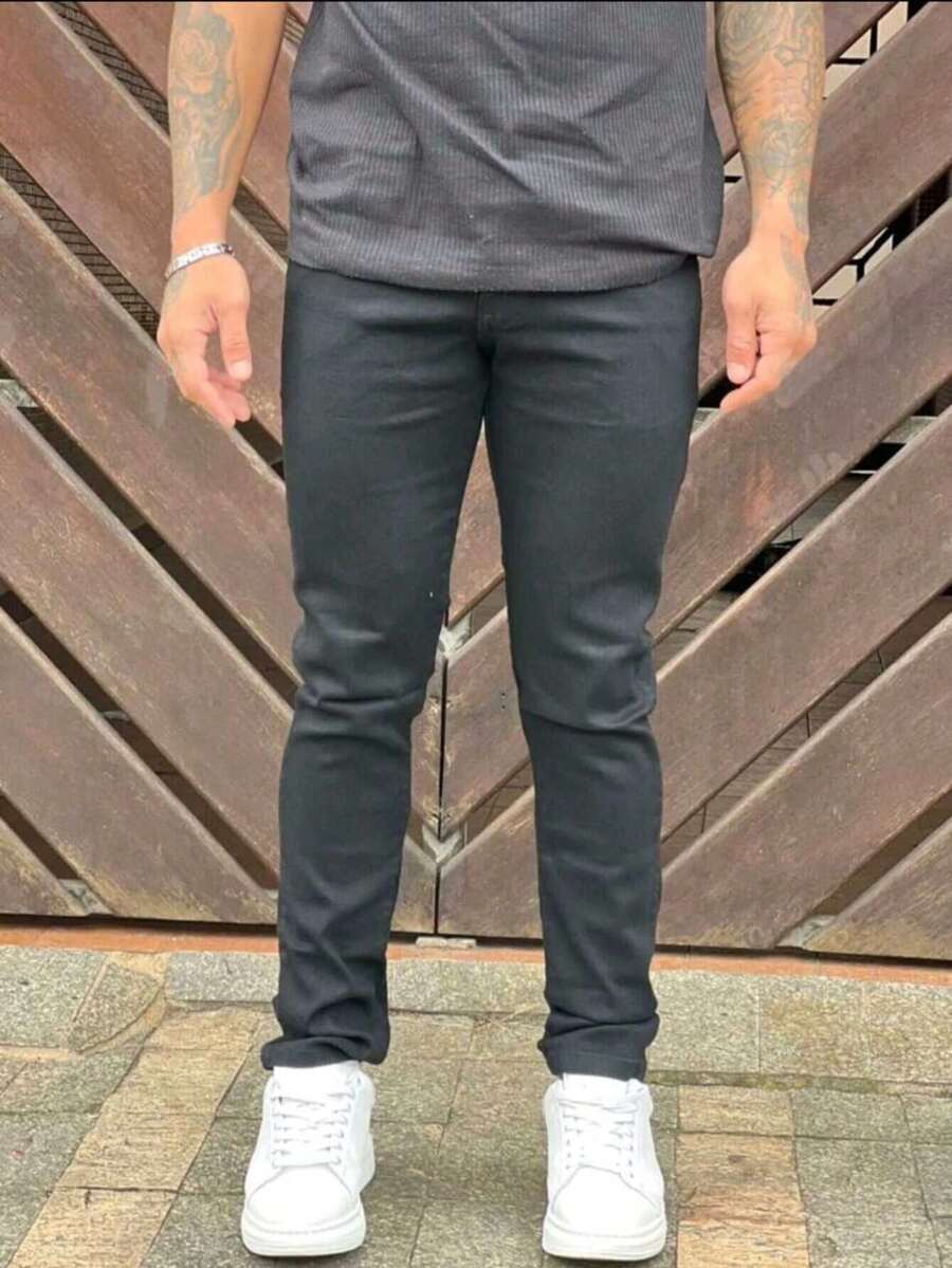 Men's Black Skinny Jeans - Black - View 1
