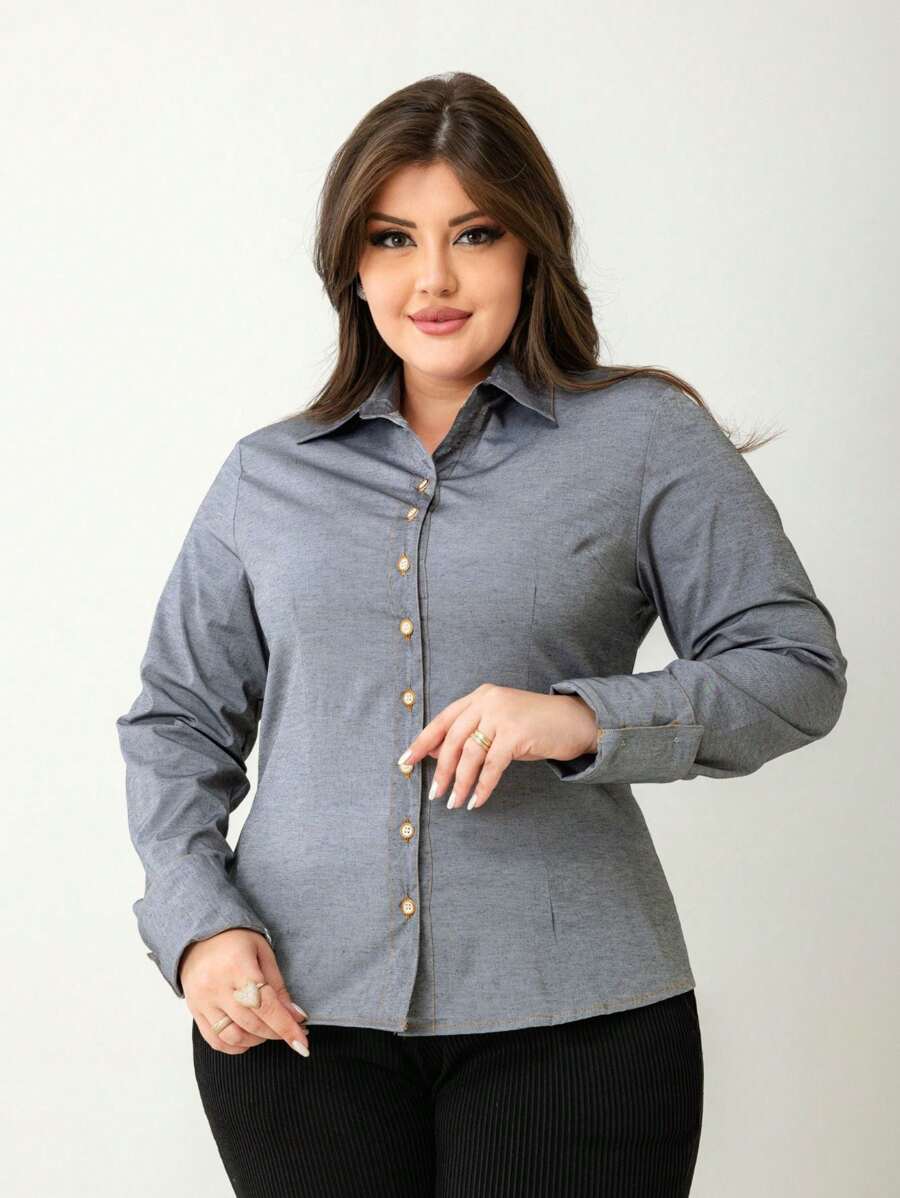 Plus Size Blouses - Grey - View 1